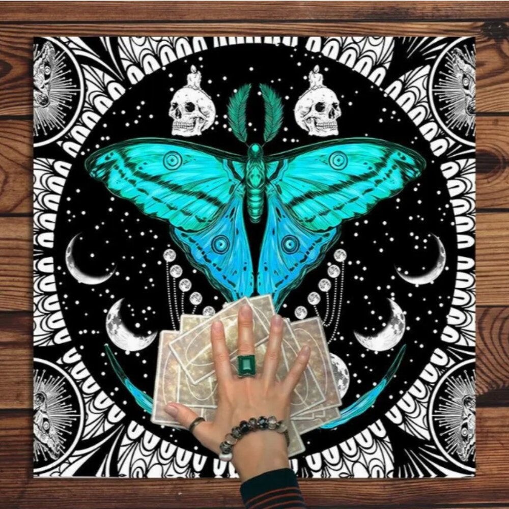 Moon Phase Butterfly Skulls Tarot Cloth Tapestry NWT